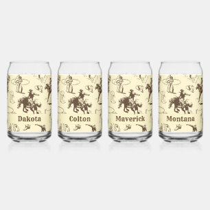 Verre Canette Cowboy Rodeo Western Personnalisé Set 4