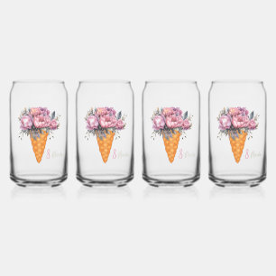 Verre Canette Crème glacée aux pivoines. Joyeux jour de printemp