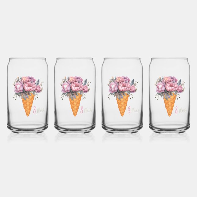 Verre Canette Crème glacée aux pivoines. Joyeux jour de printemp (Gauche)