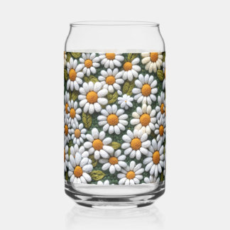 Verre Canette Crochet White Daisies Spring Wildflowers