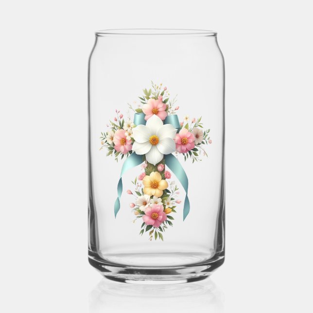Verre Canette Croix de Pâques/Printemps colorée (Recto)