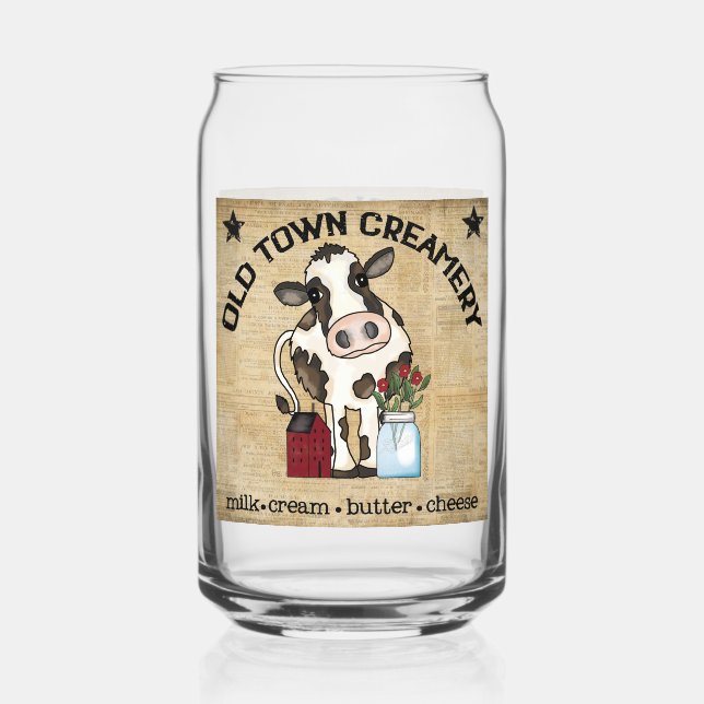 Verre Canette Cuisine ancienne ville ferme de vache crémeuse (Recto)