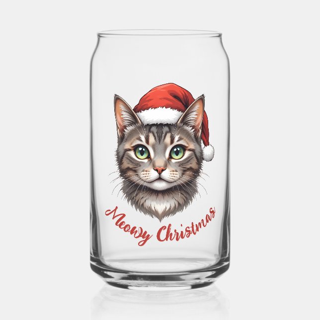 Verre Canette Custom Cute Christmas Cat with Santa Hat (Recto)