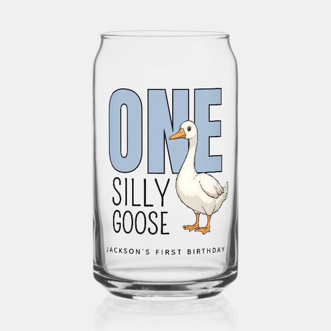 Verre Canette Custom Modern Blue One Silly Goose First Birthday (Recto)