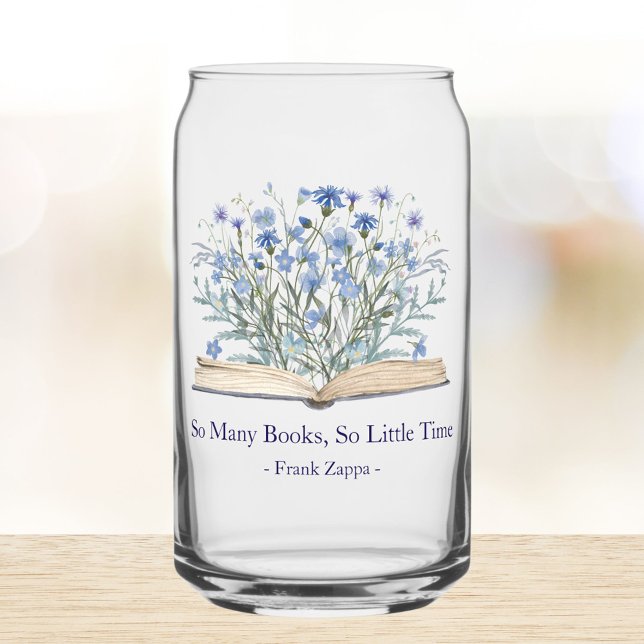 Verre Canette Custom Quote Blue Flowers Grow From Book (In situ)