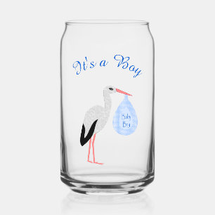 Verre Canette Cute Blue Baby Boy Stork Custom