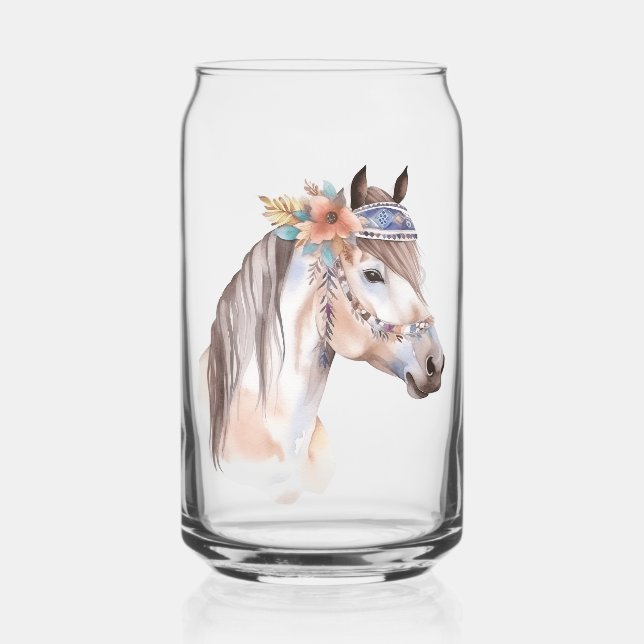 Verre Canette Cute boho aquarelle hippie design cheval (Recto)