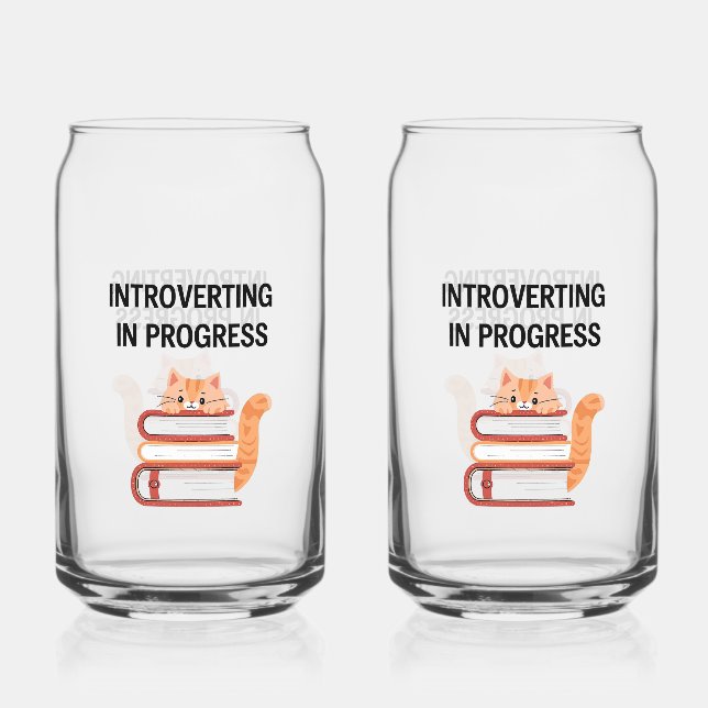 Verre Canette Cute Cat on Books "Introvert in Progress" (Recto)