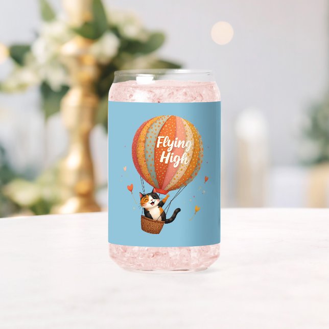 Verre Canette Cute Chat Hot Air Balloon Whimsical Art (Insitu (Mariage))