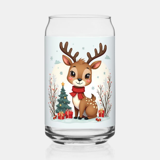 Verre Canette Cute Christmas Reindeer Scene Snowy Forest (Recto)