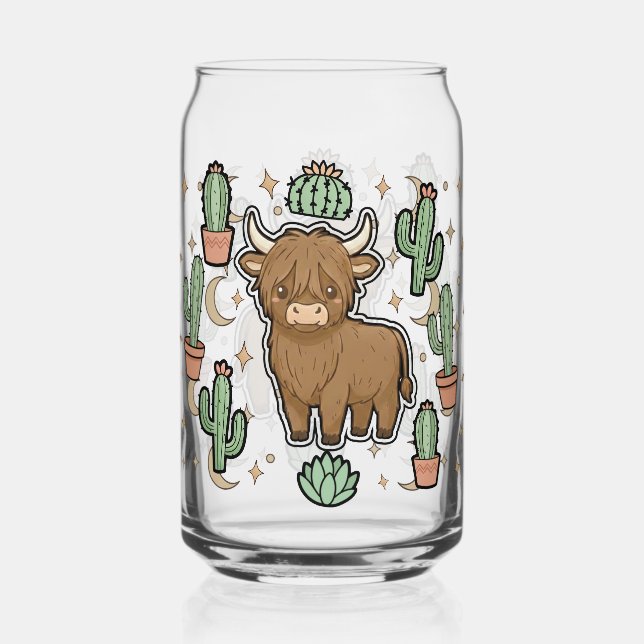 Verre Canette Cute Cow & Cactus Glass Can Drinkware Set (Recto)