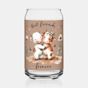 Verre Canette Cute Cow Meilleurs amis Hug Floral Art