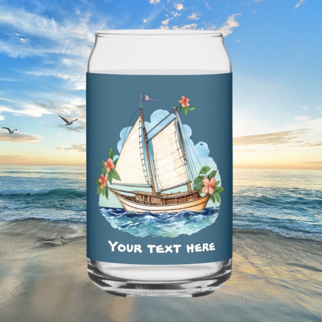 Verre Canette Cute Hawaiian Sailboat ajouter texte plage (Créateur téléchargé)