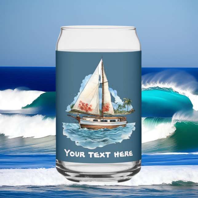 Verre Canette Cute Hawaiian Sailboat ajouter texte plage (Créateur téléchargé)