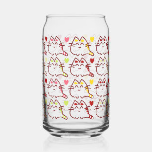 Verre Canette Cute Kawaii Chats et Coeurs Motif