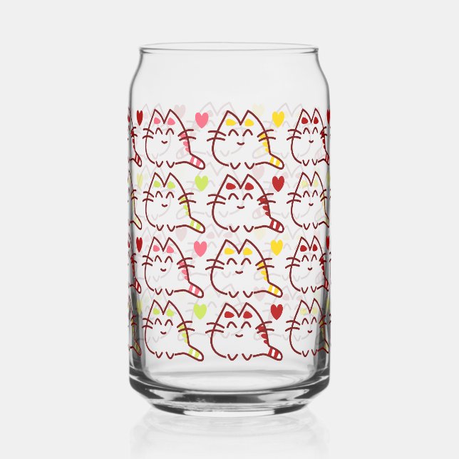 Verre Canette Cute Kawaii Chats et Coeurs Motif (Recto)