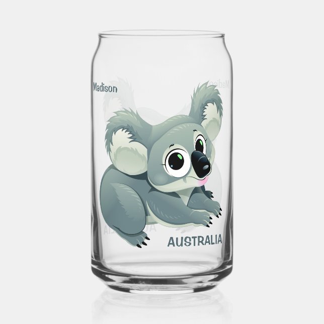 Verre Canette Cute Koala nom et texte personnalisés (Recto)