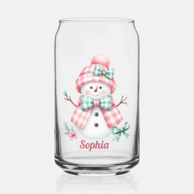 Verre Canette Cute Personalized Pink Snowman  (Recto)