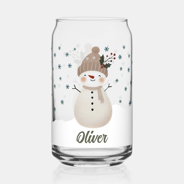 Verre Canette Cute Snowman Snowflakes Kids Name (Recto)