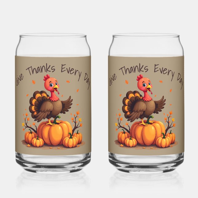 Verre Canette Cute Thanksgiving Turkey Autumn Pumpkins Scene (Recto)