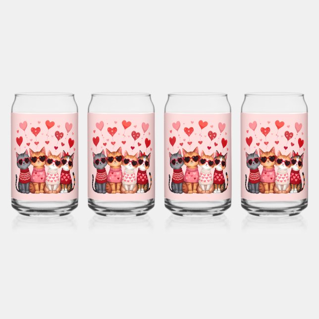 Verre Canette Cute Valentine Chats en Lunettes de soleil Coeur (Recto)