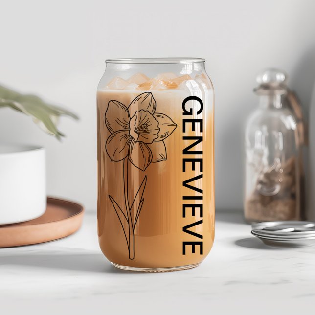 Verre Canette Daffodique de fleur de naissance de mars avec nom  (Créateur téléchargé)