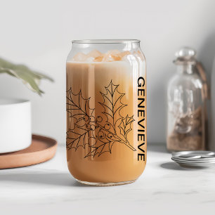 Verre Canette Décembre Fleur de naissance Holly avec nom personn