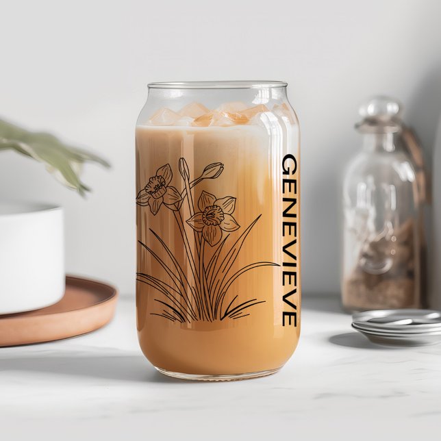Verre Canette Décembre Fleur de naissance Narcisse avec nom pers (Créateur téléchargé)