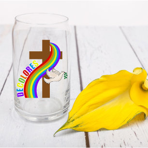 Verre Canette DeColores Cursillo Arc-en-ciel avec Croix et Paix 