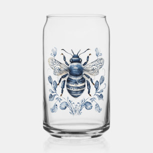 Verre Canette Décor d'abeilles de style Delft bleu et blanc avec