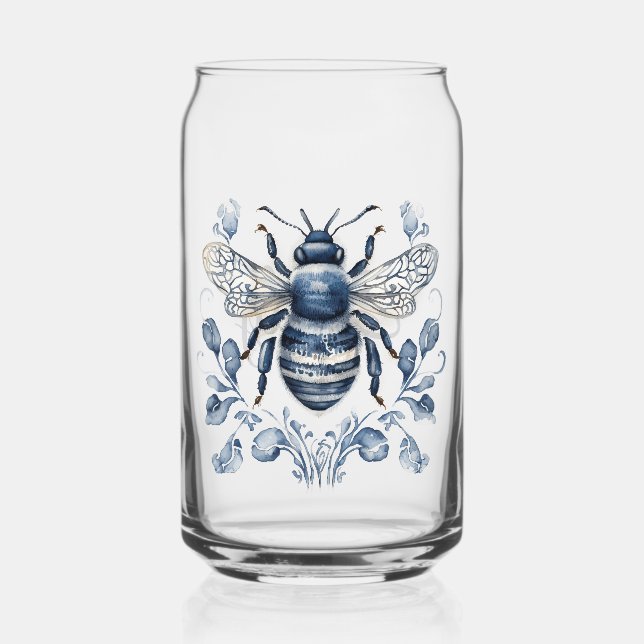 Verre Canette Décor d'abeilles de style Delft bleu et blanc avec (Recto)