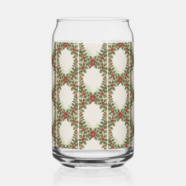 Verre Canette Décor de Noël à Baies de Houx (Recto)