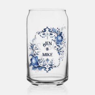 Verre Canette Décor Delft bleu et blanc avec fleurs