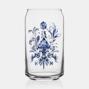 Verre Canette Décor Delft bleu et blanc avec fleurs