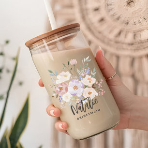 Verre Canette Demoiselle d'honneur Florale Aquarelle Lavande Bei