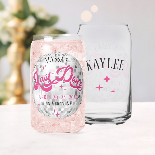 Verre Canette Dernier Disco de la Mariée Cadeau de Fête d'Enterr (Bride's Last Disco ball personalized bridesmaid guest name wedding bachelorette party gift glass )