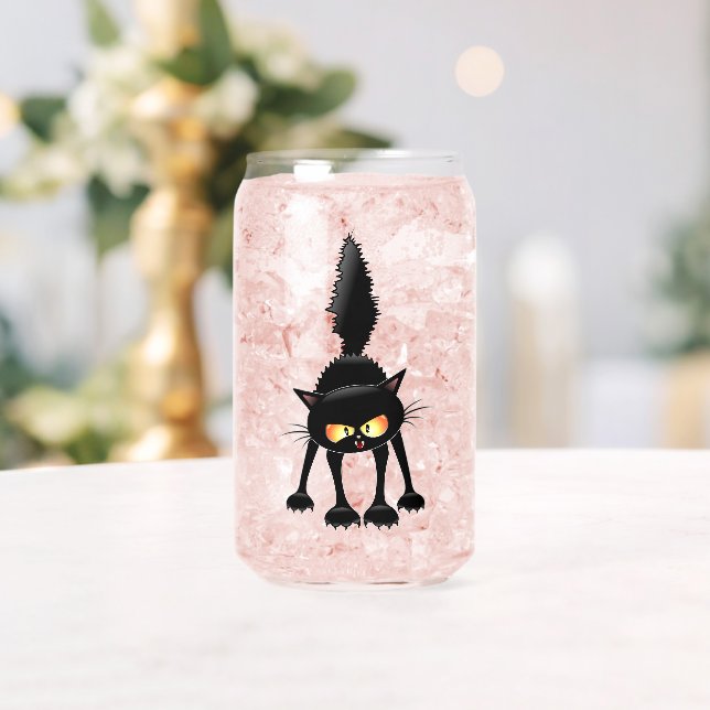 Verre Canette Dessin animé de chat noir drôle et féroce  (Insitu (Mariage))