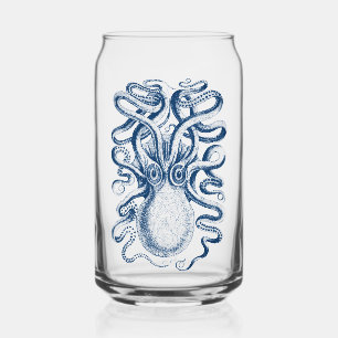 Verre Canette Dessin Vintage graphique octopus bleu