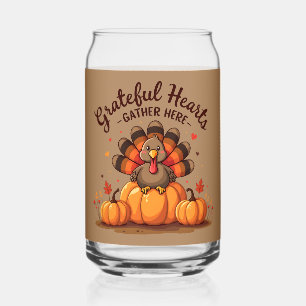 Verre Canette Dinde de Thanksgiving à cœurs reconnaissants