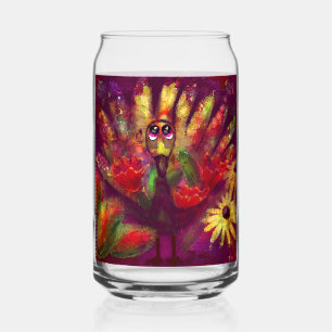 Verre Canette Dinde Floral Abstrait Fantaisiste Rouge Jaune