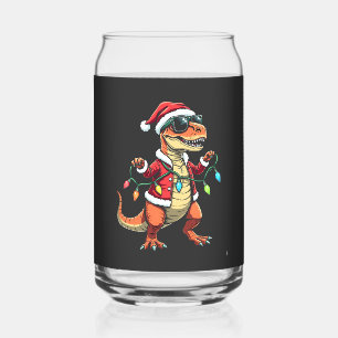 Verre Canette Dinosaure enveloppé de lumières de Noël Santa Hat