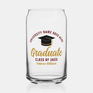 Verre Canette Diplôme d'or Maroon Diplômé personnalisé