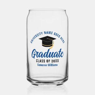 Verre Canette Diplômé du Collège Bleu Nom Personnalisé Diplômé