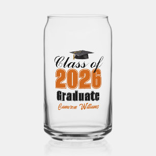 Verre Canette Diplômé Personnalisé Orange Noir Promotion 2026