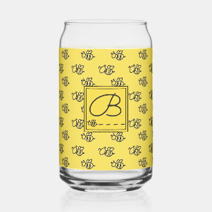 Verre Canette Doodles d'abeilles jaunes d'été Monogrammé