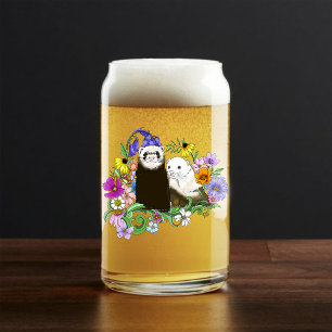 Verre Canette Douce Paire de Furets Floraux Bleus Fantaisistes 
