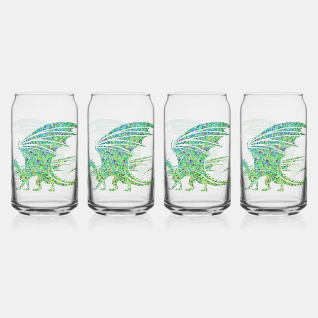 Verre Canette Dragon Mosaïque Vert Incroyable (Recto)