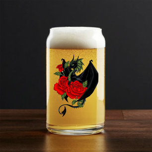 Verre Canette Dragon Noir Mystique Roses Rouges Lavande Gothique