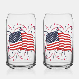 Verre Canette Drapeau américain et feux d'artifice