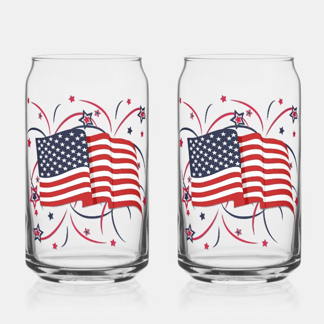 Verre Canette Drapeau américain et feux d'artifice (Recto)